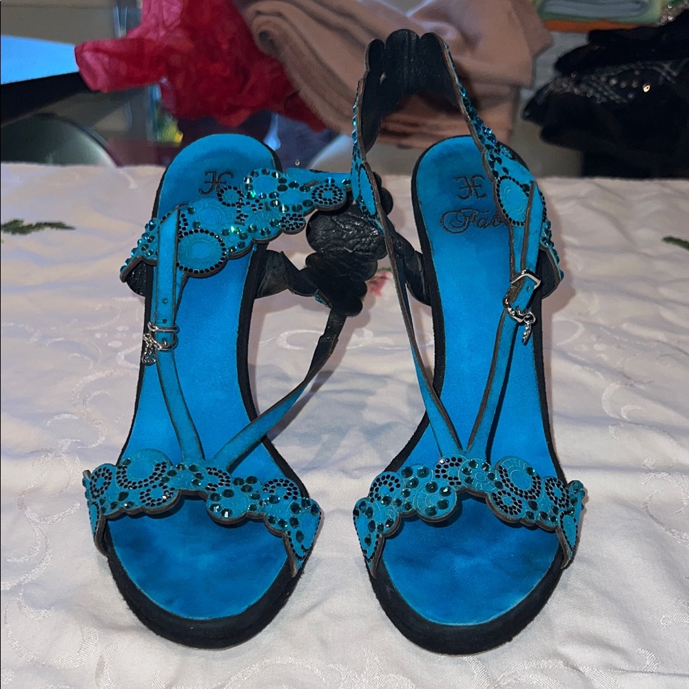 Chic Blue Embellished Heels